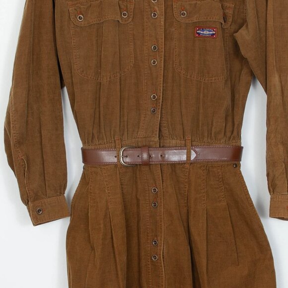 Vintage Liz Claiborne Womens Corduroy Button Front Dress Belt Size 8 Tan 80s - Picture 4 of 9